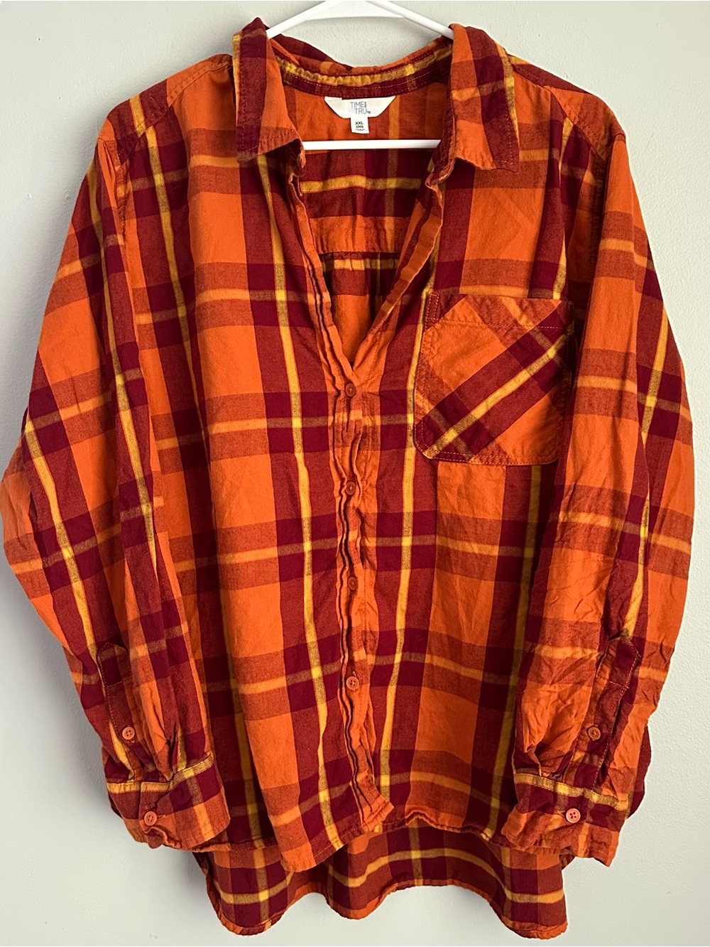 XXL (20) women’s orange plaid long sleeve button up top fall autumn 2x